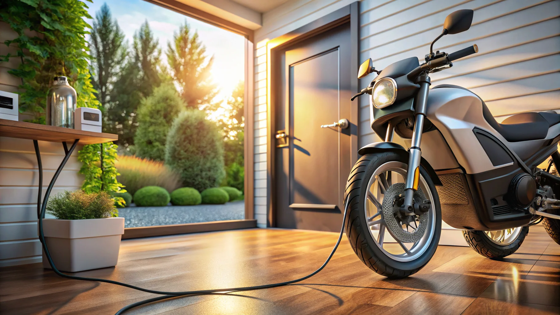 moto electrique 50cc adulte - recharge d'une batterie amovible à domicile avec câble secteur dans un environnement domestique